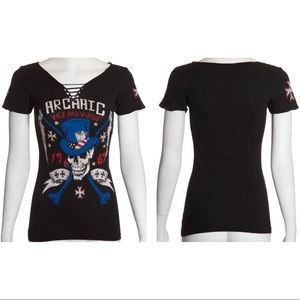 Archaic by Affliction Women's T-shirt Joker Biker Tattoo